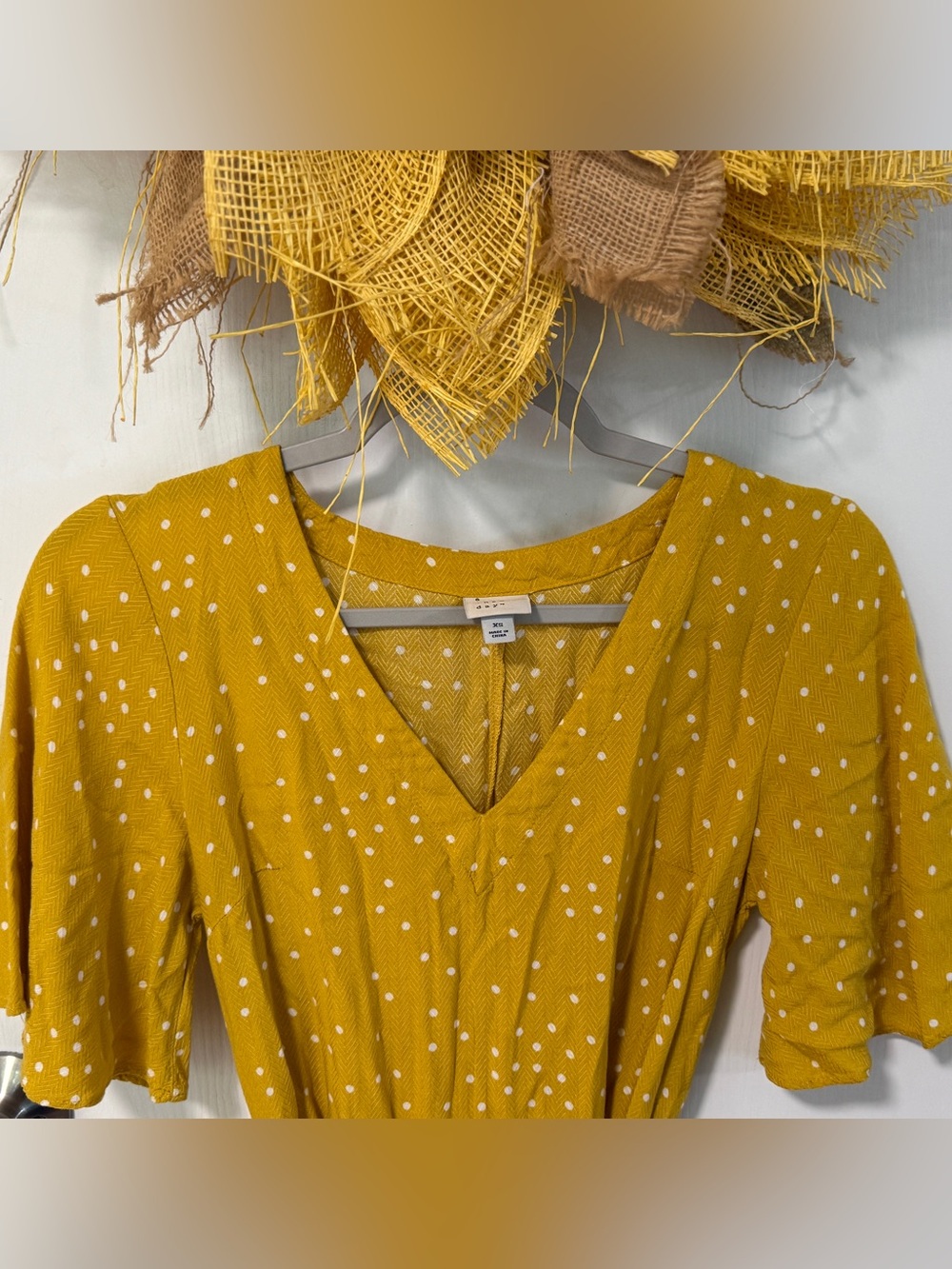 Last chance 🌻 a new day Mustard Polka Dot Tie-Waist Midi Dress 💛